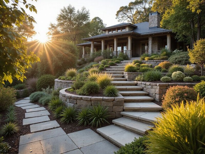 Steep block landscape design with retaining walls