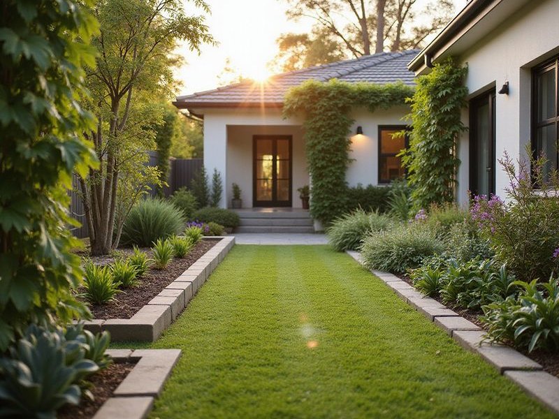 Family-friendly backyard with lawn and vegetable garden