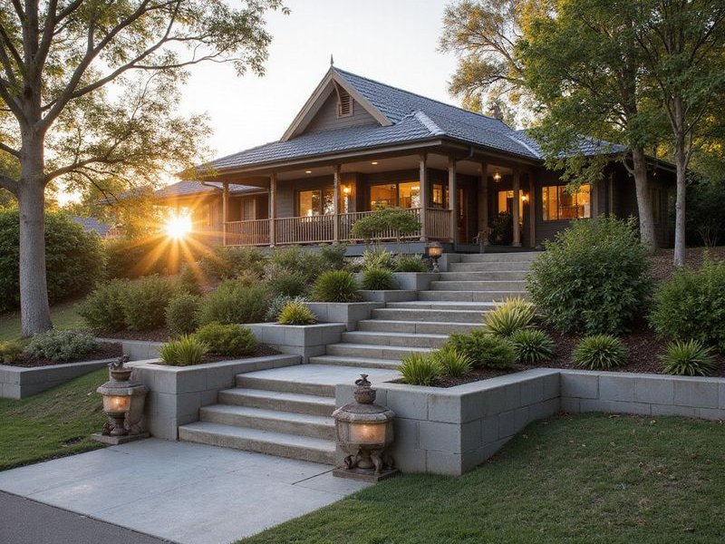 Concrete sleeper wall system on steep block