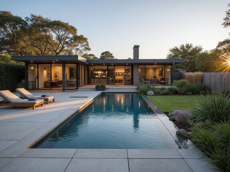 Contemporary pool surround with large format paving