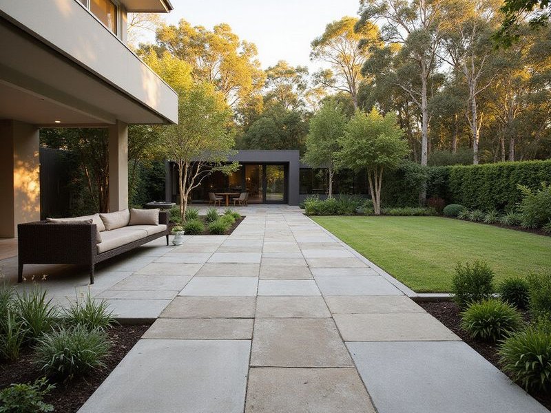 Mixed paving materials defining garden zones