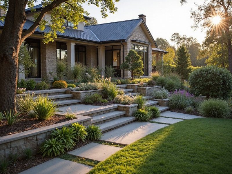 Multi-level garden design in Eltham with natural stone retaining walls