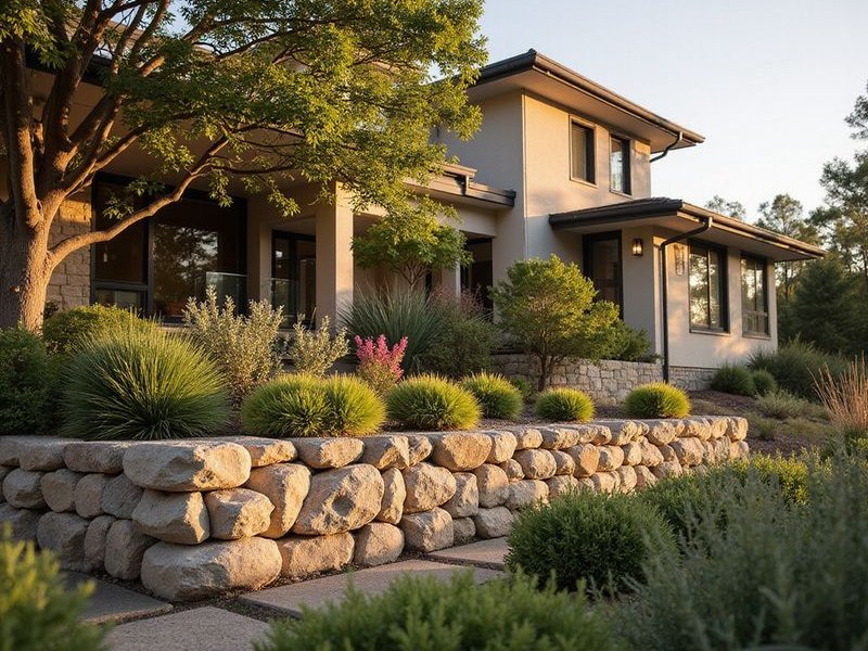 Natural rock retaining wall with native planting