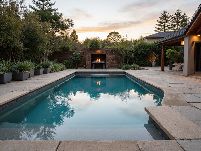 Natural stone pool coping and paving