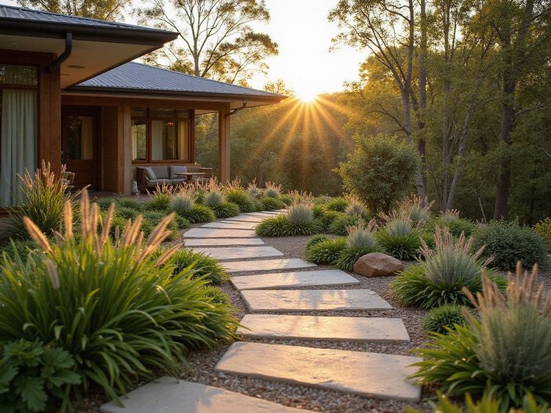 Natural stone stepping path through native garden