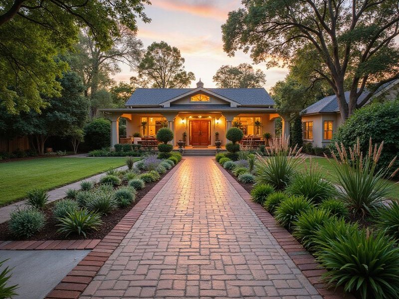 Paved pathway connecting garden areas