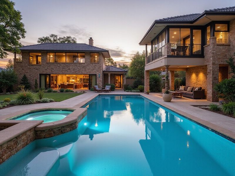 Pool with integrated spa and entertaining area