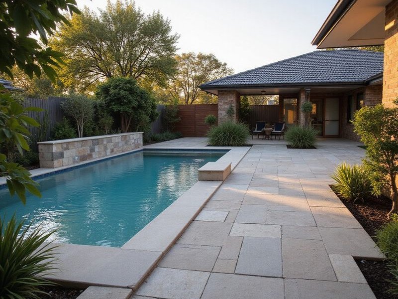 Non-slip natural stone pool surround paving