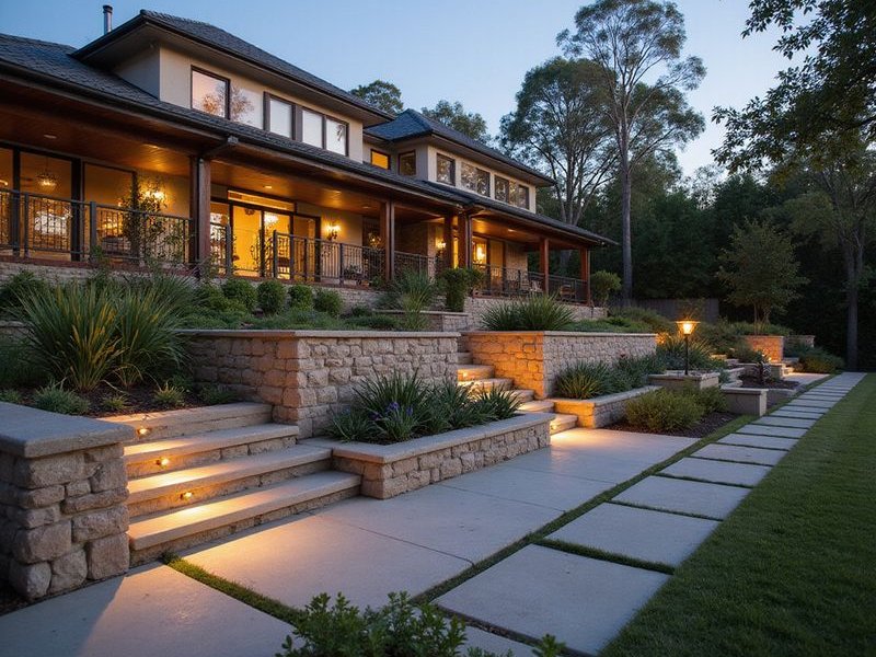 Rendered masonry wall with built-in seating