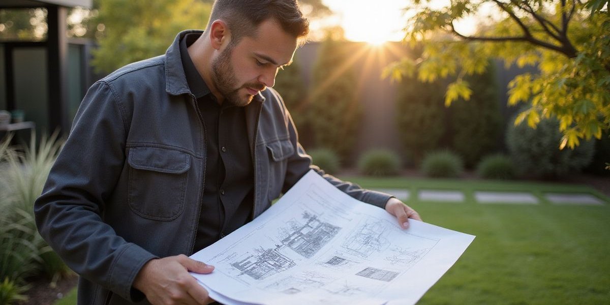 Landscape professional reviewing design plans for Melbourne project