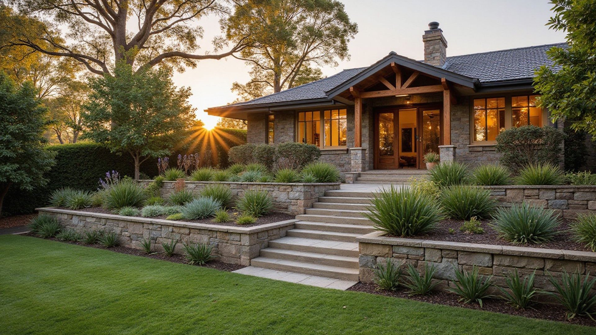 Award-winning Melbourne landscape design featuring native plants and natural stone